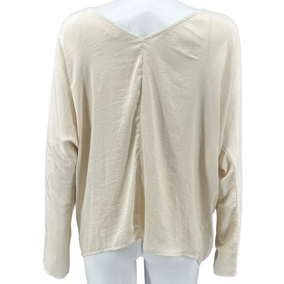 LPA Top Womens XL Ivory Button Up Satiny V-Neck Boxy Neutral Feminine Minimalist - Picture 5 of 9